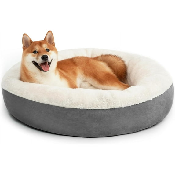 Round Donut Cat and Dog Cushion Bed, 30in Pet Bed for Medium or Large Dogs, Anti-Slip & Water-Resistant Bottom, Soft Durable Fabric Pet beds, Washable Calming Cat & Dog Bed Grey