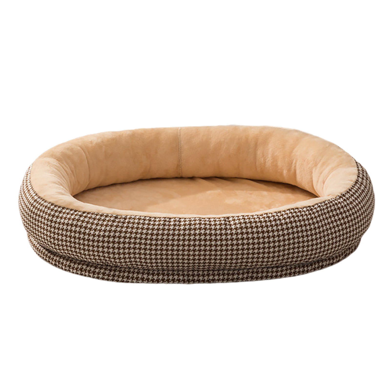 Round Donut Dog Bed AntiSlip Bottom, Raised Edge, Fluffy Calming Pet