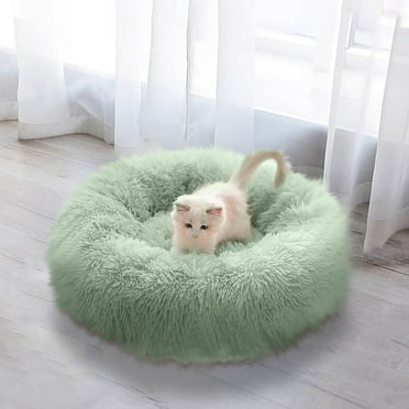 Round Donut Dog Bed for Medium Dogs, Washable Calming Dog Bed Cuddler Anti Anxiety Fluffy Dog Cat Bed with Non-Slip Waterproof Bottom Pet Beds Warm Cats Beds(19.9Inch)