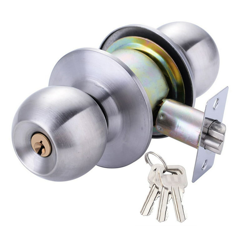 Round Door Handle Knobs Lock Stainless Steel Bedroom Living Room Bathroom  Entrance Door Lock with Key
