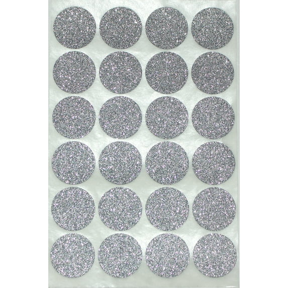 Round Dot Sticker Silver Glitter Label ( 1 inch 25 mm ) - Dot Sparkly one inch circular - 120 pack by Royal Green