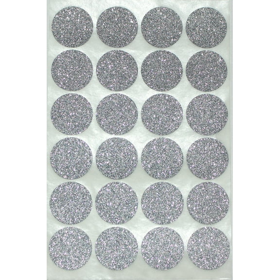Round Dot Sticker Silver Glitter Label ( 1 inch 25 mm ) - Dot Sparkly one inch circular - 120 pack by Royal Green