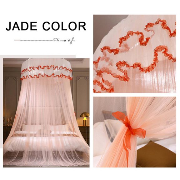 Round Double Lace Curtain Dome Bed Canopy Princess Mosquito Net,H 9 Ft*Top Diameter 4Ft