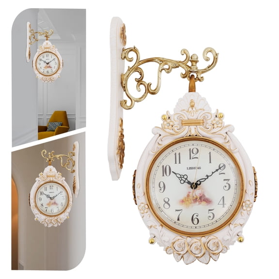 Round Double Sided Wall Clock Accurate Metal Clock Pointer Home Wall Hanging Clock for Home, Office
