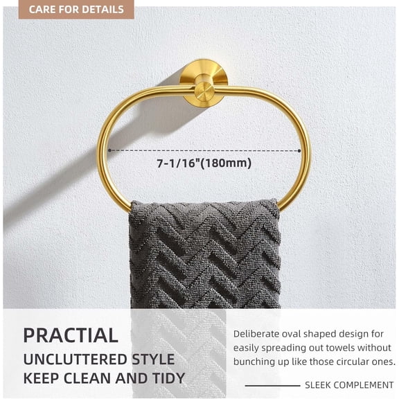 Round Double Towel Hook 2 PCS Bundle with Toilet Paper Holder, Oval Towel Ring (Brushed Gold)