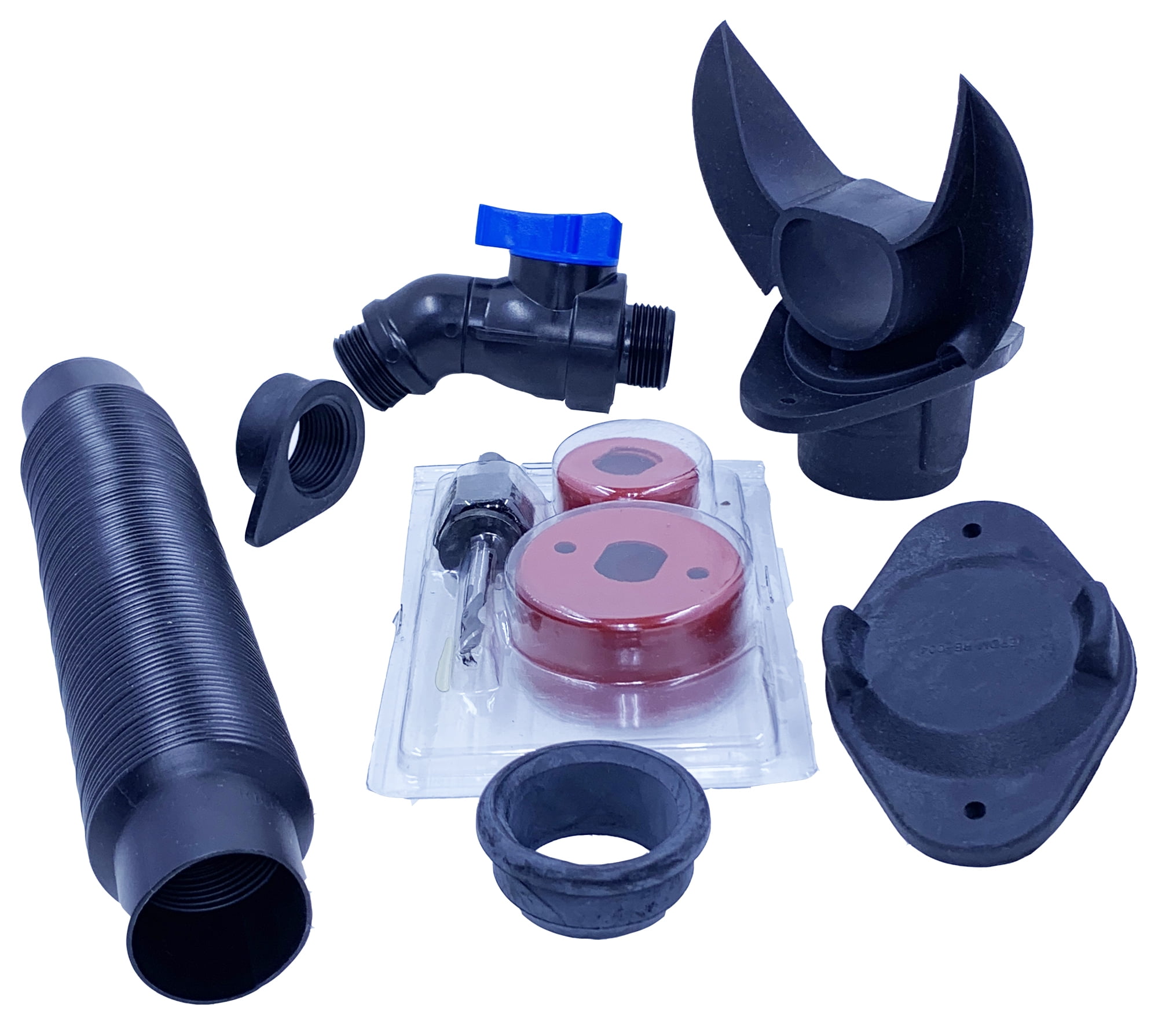 Round Downspout Rain Barrel Kit: 3 and 4 " Diverter, Winter Cover, Hose Seal , Hose, Screw pack, Hole Saw, Threaded Seal, Shut off Valve