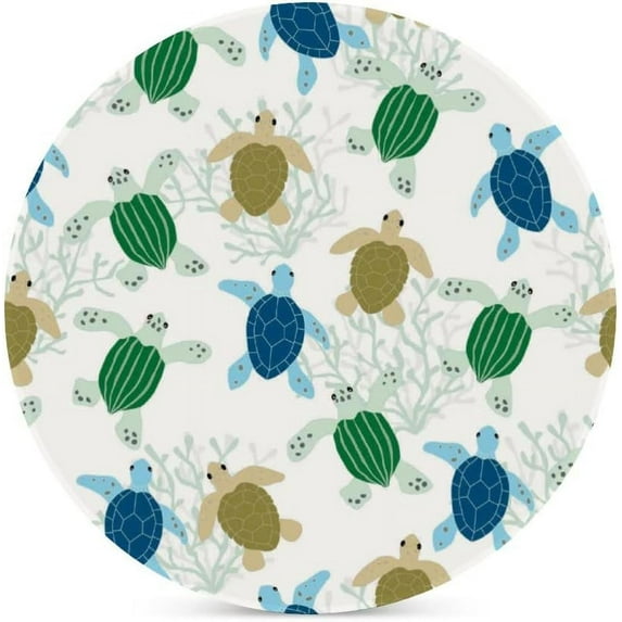 Round Drink Coasters 2 Pcs Colorful Sea Turtle Pattern Absorbent Ceramic Coaster with Cork Base for Coffee Cups Housewarming Gift for Home Decor