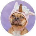 thumbnail image 1 of Round Drink Coasters 2 Pcs French Bulldog Dog Wearing Unicorn Hat Costume Absorbent Ceramic Coaster with Cork Base for Coffee Cups Housewarming Gift for Home Decor, 1 of 6
