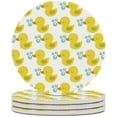 thumbnail image 1 of Round Drink Coasters, 4 Pcs Cute Duck Pattern Absorbent Ceramic Coaster with Cork Base for Coffee Cups Housewarming Gift for Home Decor, 1 of 5