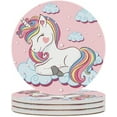 thumbnail image 1 of Round Drink Coasters, 6 Pcs Beautiful Unicorn on Clouds with Stars Absorbent Ceramic Coaster with Cork Base for Coffee Cups Housewarming Gift for Home Decor, 1 of 5