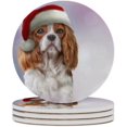 thumbnail image 1 of Round Drink Coasters, 6 Pcs Dog Cavalier King Charles Spaniel in a Hat of Santa Claus Absorbent Ceramic Coaster with Cork Base for Coffee Cups Housewarming Gift for Home Decor, 1 of 5