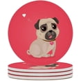 thumbnail image 1 of Round Drink Coasters, 6 Pcs Valentine's Day with a Cute Pug Absorbent Ceramic Coaster with Cork Base for Coffee Cups Housewarming Gift for Home Decor, 1 of 5