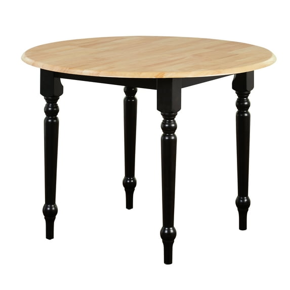 Round Drop-Leaf Dining Table, Black/Natural
