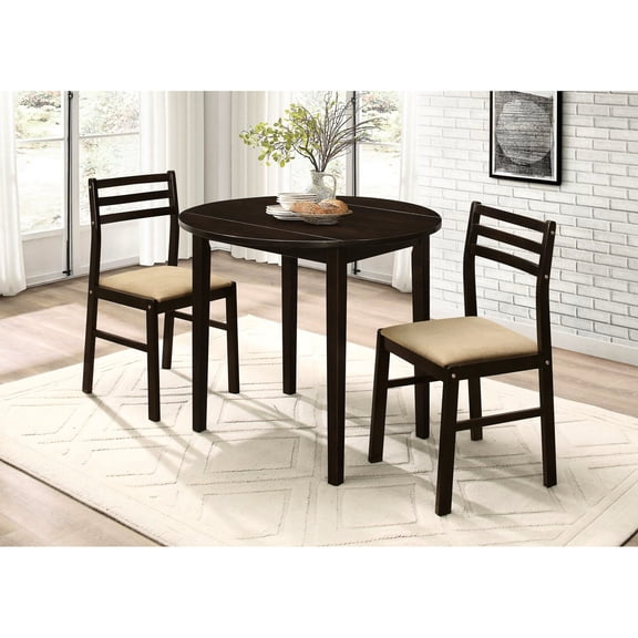 Round Drop Leaf Dining Table with 2 Chairs - Versatile Setup for Different Dining Occasions