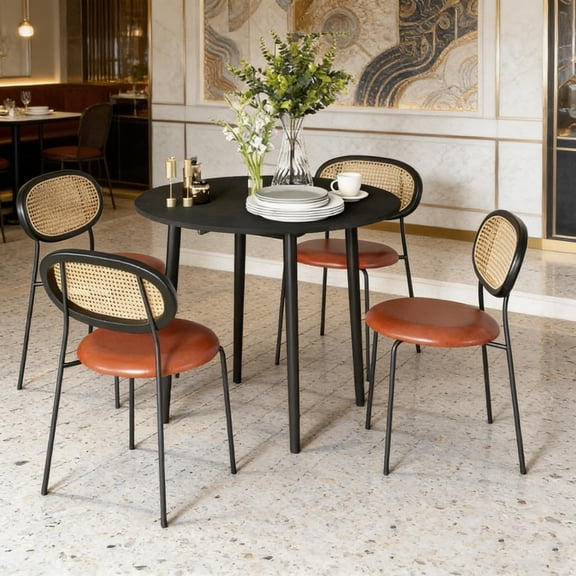 Round Drop Leaf Kitchen Table with Folding Dining Table Design, Space-Saving Table for Small Spaces, Compact Round Table for Apartments, Breakfast Nook or Dining Room, Easy Fold and Store