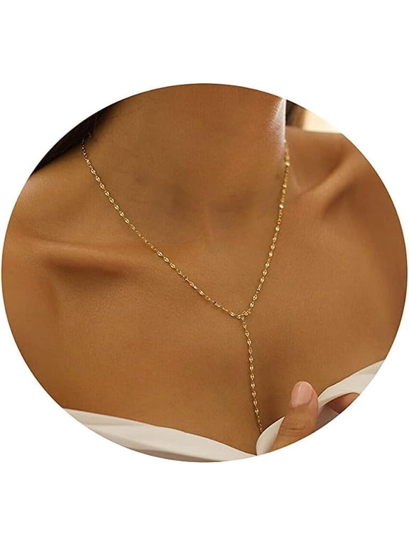 Round Drop Y Necklace for Women 18K Gold Plated Dainty Cubic Zirconia Cut CZ Lariat Y-Shaped Necklace Delicate Cute Simple Jewelry Gift