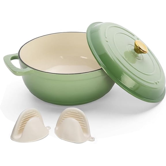 Round Dutch Oven, Enameled Cast Iron Dutch Oven Pot with Lid & Dual Handles, Oven Safe Up to 500 F, for Sourdough, Bread Baking, Stews and Roasting (Green, 5 Quart)
