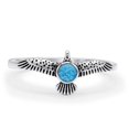 thumbnail image 1 of Round Eagle Oxidized Ring Lab Created Blue Opal 925 Sterling Silver Size 5, 1 of 6