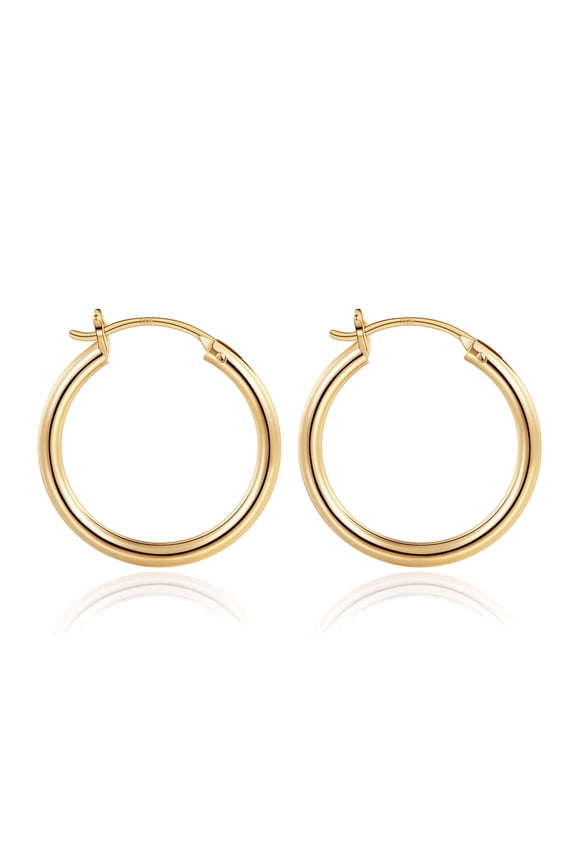 Thick Gold Plated Chunky Small Hollow Tube Hoops Earrings for Women Waterproof Hypoallergenic Lightweight Jewelry Birthday Gift for Women 13/15/20/25/30/40mm