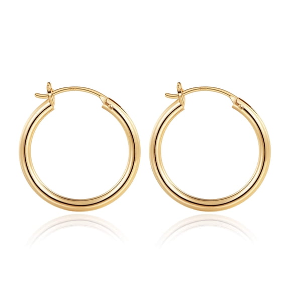 Turandoss Thick Gold Plated Chunky Small Hollow Tube Hoops Earrings for Women Waterproof Hypoallergenic Lightweight Jewelry Birthday Gift for Women 13/15/20/25/30/40mm
