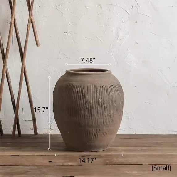 Round Earthenware Brown Pot
