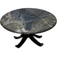 thumbnail image 1 of Round Elastic Edge Fitted Table Cover, Charcoal Grey Marble Polyester Washable Table Cloth, for Indoor Holiday Family Banquet and Outdoor Patio Use, Fit for 52" Table, 1 of 4
