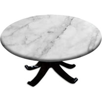 Round Elastic Edge Fitted Table Cover, White Granite Washable Wipeable Table Cover, for Indoor Holiday Family Banquet and Outdoor Patio Use, Fit for 44" Table