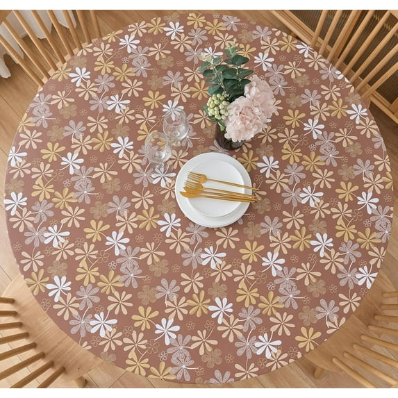 Round Elastic Edged Vinyl Tablecloth with Flannel Backing – Waterproof Oil-Proof PVC Fitted Table Cloth Plastic Cover (Fits Tables up to 40" - 44" Diameter)
