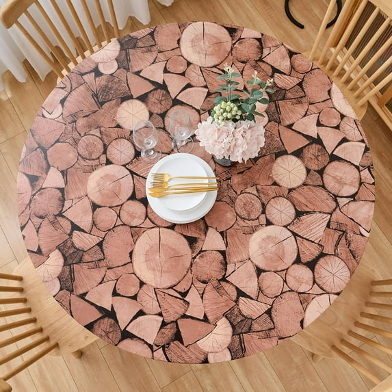 Round Elastic Edged Vinyl Tablecloth with Flannel Backing Waterproof Oil-Proof PVC Fitted Table Cloth Plastic Cover (Fits Tables up to 40" - 44" Diameter)