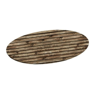 Round Elastic Table Cover Tablecloths - Shabby Wood Grain Pattern Home Kitchen Table Top Decoration to 47-inch Diameter C