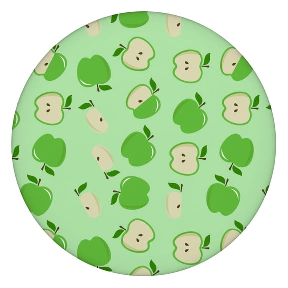 Round Elastic Tablecloth with Cute Apple Print - Waterproof, Windproof, Fitted Table Cover with Elastic Edge for Outdoor Picnic, Dining (Red/Green Cartoon Fruit Design, Wipeable & Scratch-Resistant)