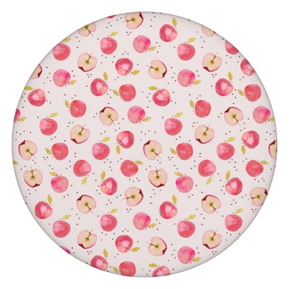 Round Elastic Tablecloth with Cute Apple Print - Waterproof, Windproof, Fitted Table Cover with Elastic Edge for Outdoor Picnic, Dining (Red/Green Cartoon Fruit Design, Wipeable & Scratch-Resistant)
