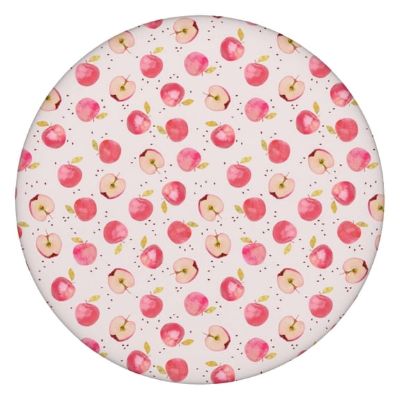 Round Elastic Tablecloth with Cute Apple Print - Waterproof, Windproof, Fitted Table Cover with Elastic Edge for Outdoor Picnic, Dining (Red/Green Cartoon Fruit Design, Wipeable & Scratch-Resistant)
