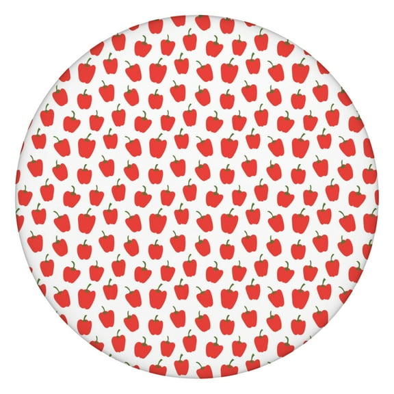 Round Elastic Tablecloth with Cute Apple Print - Waterproof, Windproof, Fitted Table Cover with Elastic Edge for Outdoor Picnic, Dining (Red/Green Cartoon Fruit Design, Wipeable & Scratch-Resistant)