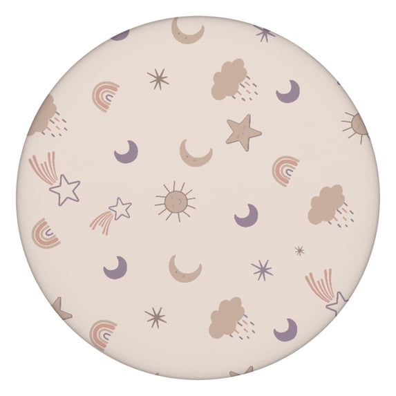 Round Elastic Tablecloth - Cute Cartoon Waterproof Fitted Table Cover for Kids, Windproof & Spill-Proof with Fun Rainbow Animals Design (44 inches)