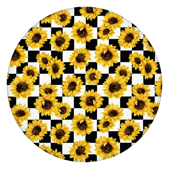 Round Elastic Tablecloth Sunflower Print Waterproof Fitted Table Cover Windproof Picnic Dining Outdoor