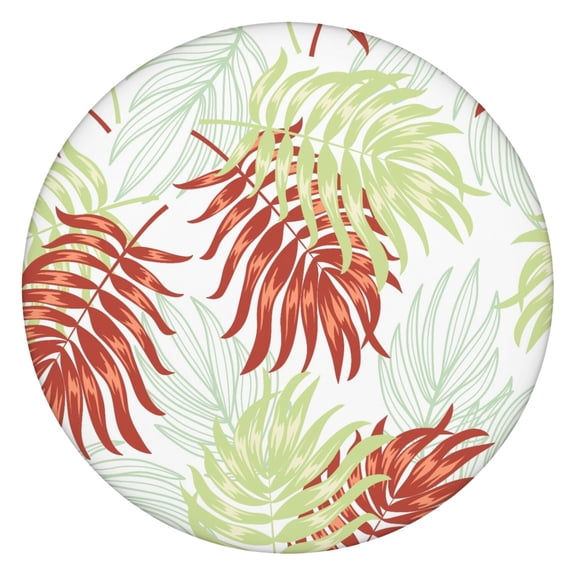 Round Elastic Tablecloth with Tropical Leaf and Jungle Leaves Prints, Waterproof, Stain-Resistant Vinyl, Backed for Heat Resistance, Fits 44-50 Inch Round Tables