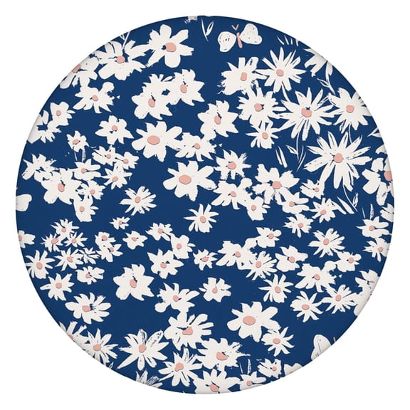 Round Elastic Tablecloth with Rustic Daisy Pattern - Waterproof, Windproof for Picnics, Events (Farmhouse Theme)