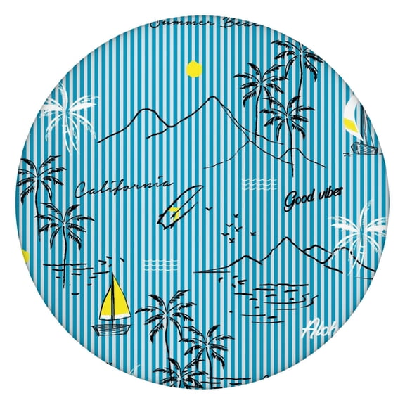 Round Elastic Tablecloth with Tropical Hawaiian Island Print 100% Waterproof & Windproof Fitted Table Cover for Outdoor Dining