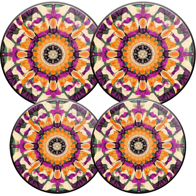 Round Electric Stove Burner Covers for Electric Stove, Bohemia Flowers Pattern Decorative Metal Gas Stove Burner Covers Set of 4 for Kitchen, 8 Inches and 10 Inches