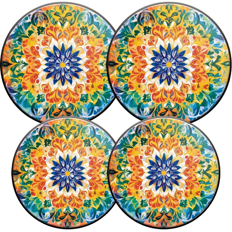 Round Electric Stove Burner Covers for Electric Stove, Boho Colorful Retro Pattern Decorative Metal Gas Stove Burner Covers Set of 4 for Kitchen, 8 Inches and 10 Inches