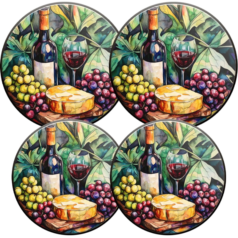 Round Electric Stove Burner Covers for Electric Stove, Wine and Grapes Cheese Decorative Metal Gas Stove Burner Covers Set of 4 for Kitchen, 8 Inches and 10 Inches