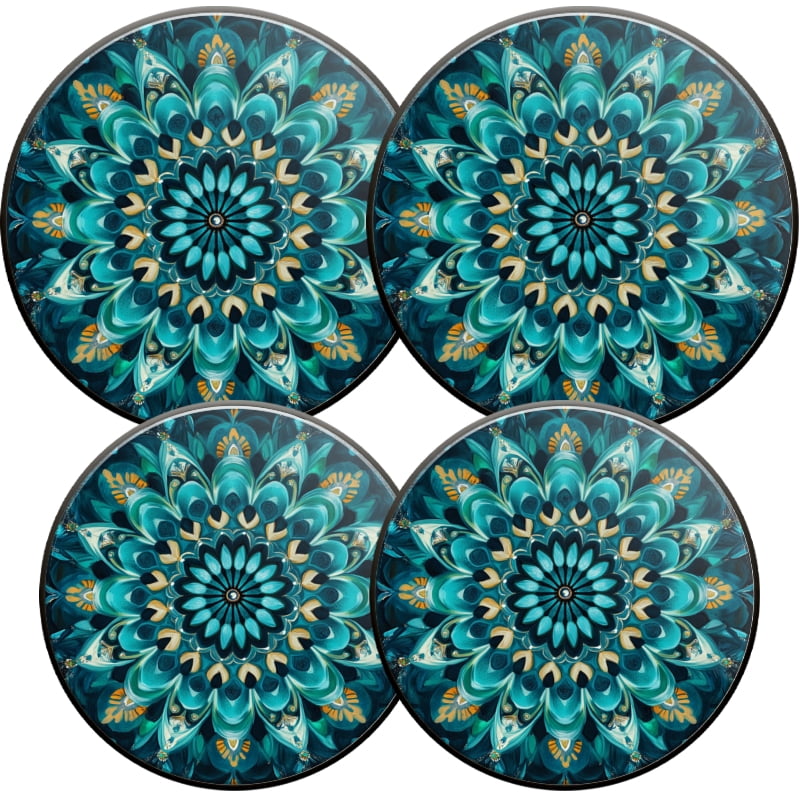 Round Electric Stove/Range Burner Cover, Blue-toned Mandala Painting Durable Gas Stove Burner Covers Conceals Messy Drip Pans Set of 4 for Kitchen, 8 Inches and 10 Inches