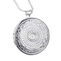 Round Embossed Silver Locket Necklace for Woman Special Occasion Holiday Birthday