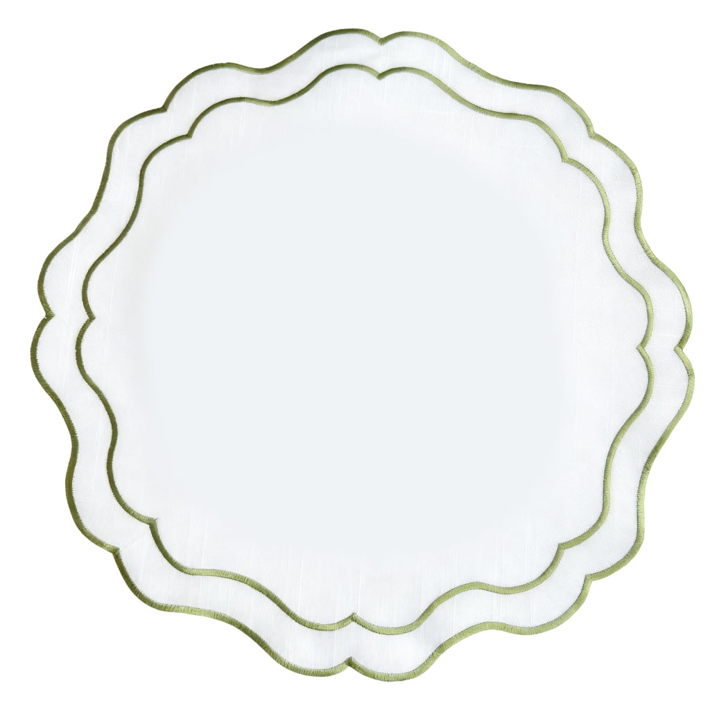 Round Embroidered Scalloped Edges Placemat Washable Decorative Flower Table Mat For Banquet Baby Showers Dining Setting