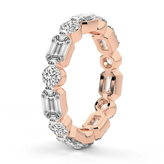 Round & Emerald Shape Lab Grown Diamond Allie Eternity Ring For Women | 5 Carat IGI Certified 14K Rose Gold | FG-VS Quality Friendly Diamonds Eternity Ring Size 7.5