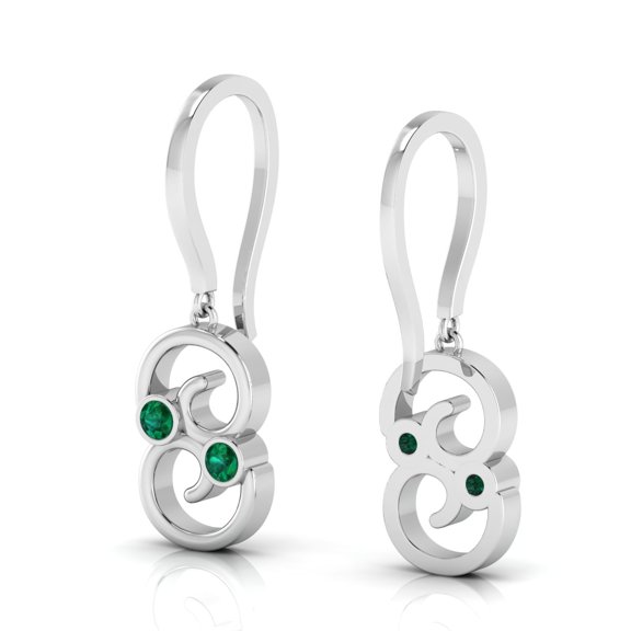 Round Emerald Wire Hook Drop Sterling Silver Earrings || Halloween Day Gift Earring, Gift for Her Earring || Silver Diary
