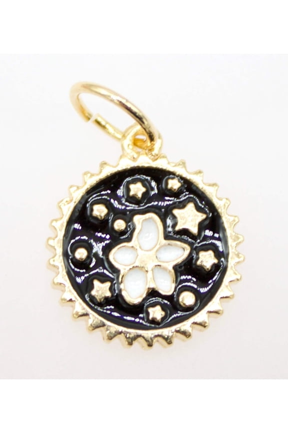 Round Enamel Star Constellation Charm Coin With CZ Stone