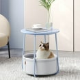 thumbnail image 1 of Round End Side Table with Fabric Storage Basket Bedside Table Nightstand for Living Room Bedroom Pale Blue Ice Blue, 1 of 7