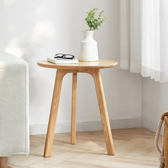 Noble House Round End Table in Natural Solid Oak Wood with Elegant Design and Durable Construction